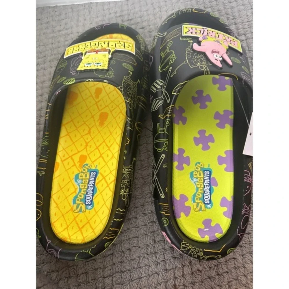 Ground Up SpongeBob SquarePants Patrick Star Mens Comfort Slides Black Yellow 10